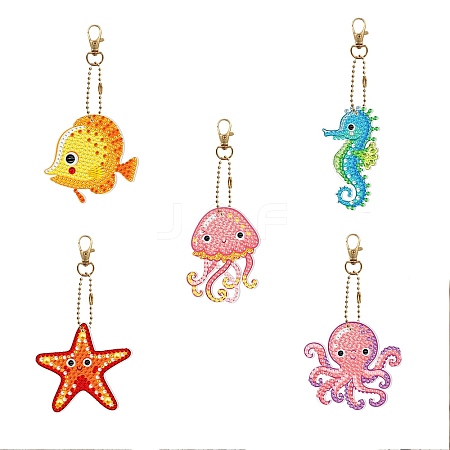 Sea Animal DIY Diamond Painting Keychain Kits DIAM-PW0010-68-14-1