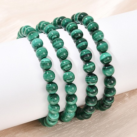 Natural Malachite Beaded Stretch Bracelets BJEW-A045-01C-1