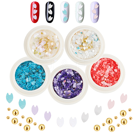 Olycraft 5 Boxes 5 Colors Nail Art Sakura Sequins Glitter & Metal Ball Nails DIY Decorations Set MRMJ-OC0003-40-1