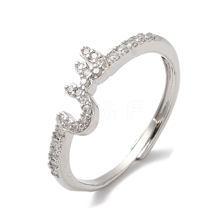 Rack Plating Brass Cubic Zirconia Arabic Letters Adjustable Rings for Women RJEW-S407-10P-07-1