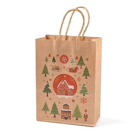 Christmas Theme Printed Kraft Paper Bags with Handles ABAG-M008-08H-1