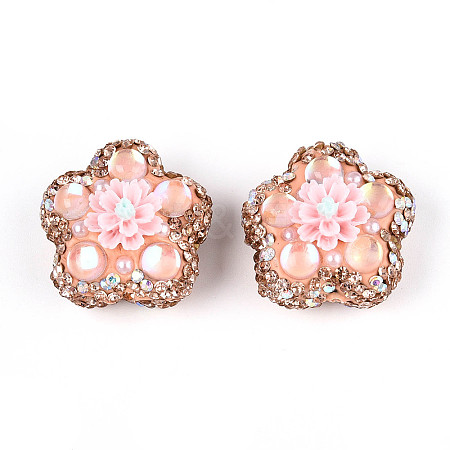 Flower Shape Polymer Clay Rhinestone Beads CLAY-U023-01B-1