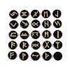 Brass Elder Futhark Alphabet Engraved Symbol Flat Round Natural Obsidian Rune Stones G-I373-01H-1