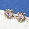 Flower Brass Micro Pave Cubic Zirconia Stud Earrings EJEW-M082-20P-3