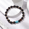 Natural Lava Rock & Rudraksha & Coconut & Howlite Beads Stretch Couples Bracelets for Men BJEW-JB11329-02-1