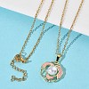 Brass Enamel Pink Flower Pendant 304 Stainless Steel Chain Necklaces for Women NJEW-D341-04G-1