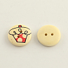 2-Hole Cake Pattern Printed Wooden Buttons BUTT-R031-045-2