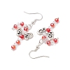 Christmas Bowknot Candy Cane Electroplated Glass Bead & Alloy Dangle Earrings EJEW-TA00502-4