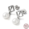 Anti-Tarnish Cubic Zirconia Rhombus with Natural Pearl Dangle Stud Earrings EJEW-F318-19P-3