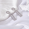 1 Pairs Brass Rhinestone Ring with Rectangle Dangle Stud Earrings for Women EJEW-LP0001-91P-3