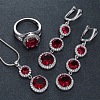 Flat Round Alloy Cubic Zirconia Pendant Necklaces & Hoop Earrings & Rings Sets FS-WG75211-05-1