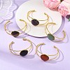 Natural Mixed Gemstone Flat Round Brass Hollow Cuff Bangles for Women BJEW-JB14330-02-1