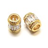 Column Brass Micro Pave Cubic Zirconia Large Hole Beads X-ZIRC-N017-20G-NR-1