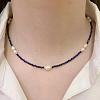 Elegant Natural Freshwater Pearl Rice & Natural Lapis Lazuli Faceted Round Beaded Necklaces for Women HF8817-2