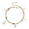 Ocean Faceted Rondelle Electroplate Glass 2-Strand 304 Stainless Steel Starfish Charm Anklets for Women AJEW-AN00793-01-3