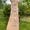 Wire Wrapped Natural Rose Quartz Chips & Metal Moon Hanging Ornaments PW-WG7025F-01-1