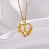 304 Stainless Steel Heart Pendant Necklaces with Cubic Zirconia NJEW-H029-01G-L-1