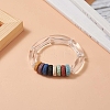 Natural Lava Rock Flat Round & Acrylic Beaded Stretch Bracelet for Women BJEW-JB09253-2