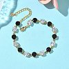 Round Brass & Cubic Zirconia & Glass Link Bracelets BJEW-D378-03G-1