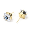 Square Glass with Enamel Evil Eye Stud Earrings EJEW-P210-03G-05-2