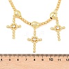 Brass Micro Pave Clear Cubic Zirconia Cross Pendant Round Beaded Bib Necklaces for Women NJEW-F364-04G-5