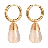 Teardrop Natural Crackle Agate Beads Huggie Hoop Earrings EJEW-JE04603-3