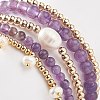 5Pcs 5 Style Natural Amethyst & Brass Beaded Stretch Bracelets Set BJEW-JB08870-01-5