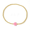 Cross Natural Gemstone & Brass Bead Stretch Bracelets for Women QE9707-5-1