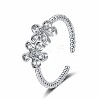 Brass Micro Pave Clear Cubic Zirconia Open Cuff Rings for Women RJEW-R005-06G-5