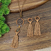 Bohemian Alloy & Wood & Cotton Cord Tassel Pendant Necklaces & Dangle Earrings Sets WGBB680-02-3