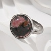 Half Round Natural Rhodonite Finger Rings RJEW-M062-01P-07-5