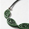 Boho Hollow Wood Leaf Beaded Black Multi-Strand PU Leather Necklaces for Women WGCAA73-01-4
