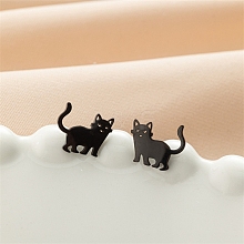 Stainless Steel Cat Shape Stud Earrings PW-WGC97C2-04