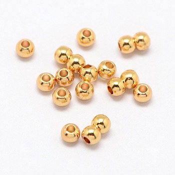 Real 24K Gold Plated Brass Round Spacer Beads, 3x2mm, Hole: 1mm