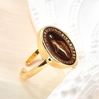 Brass Enamel Adjustable Cuff Rings RJEW-G349-01G-1