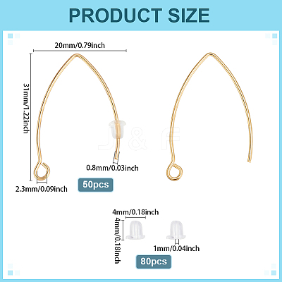 50Pcs 304 Stainless Steel Earring Hooks STAS-ME0001-51G-1
