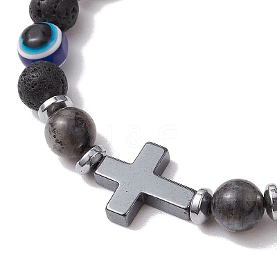 Natural Lava Rock Braided Bead Bracelets for Women Men BJEW-JB11138-01-1