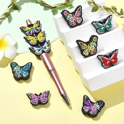 10Pcs 10 Styles Butterfly with Flower Food Grade Eco-Friendly Silicone Beads SIL-CJ0002-99-1