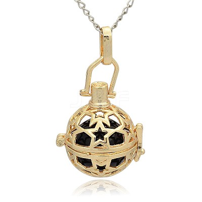 Golden Tone Brass Hollow Round Cage Pendants KK-J226-03G-1