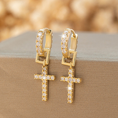Brass Micro Pave Cubic Zirconia Hoop Dangle Earrings WGB4EB7-01-1