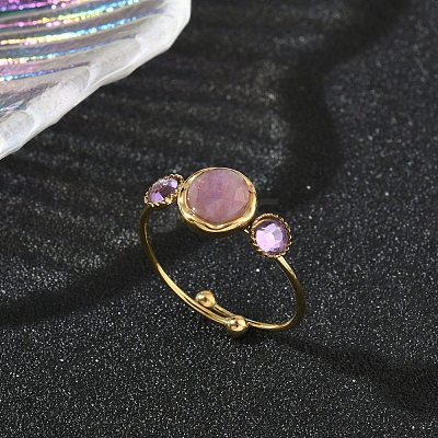 Natural Amethyst Adjustable Finger Rings for Women RJEW-A101-01G-04-1