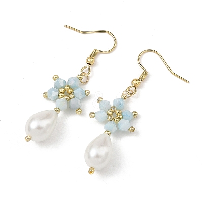 Anti-Tarnish Electroplate Bicone Glass Pearl Teardrop Beads Dangle Earrings EJEW-MZ00765-1