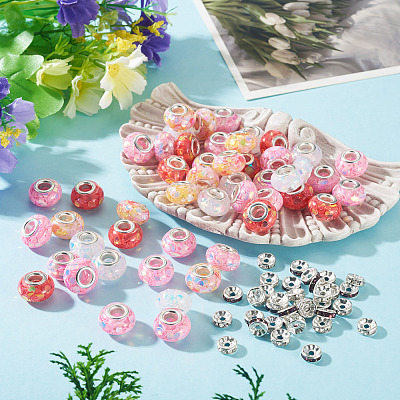 50Pcs 5 Colors Transparent Resin Rondelle European Beads RESI-TA0005-63B-1