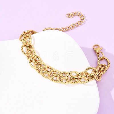 Hammered 304 Stainless Steel Oval Link Chain Bracelets for Women BJEW-F536-03G-1