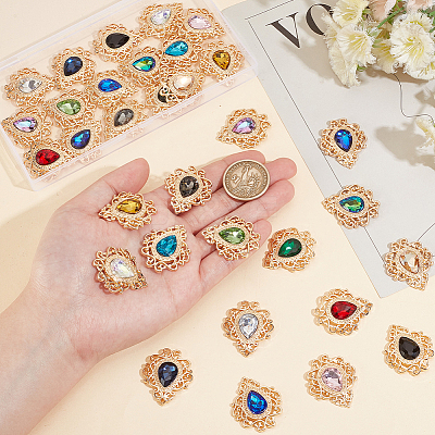 32Pcs 16 Colors Glass Rhinestone Cabochons FIND-PH0018-68-1