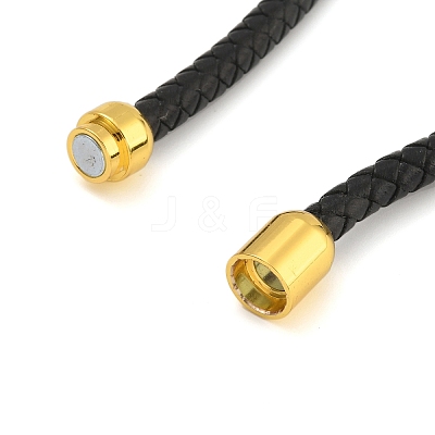 Black Braided Leather Cord Bracelet Making MAK-F037-01G-1