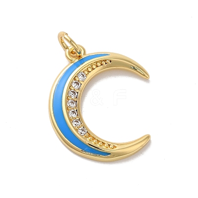 Moon Rack Plating Brass Micro Pave Cubic Zirconia Enamel Pendants KK-G504-06G-03-1