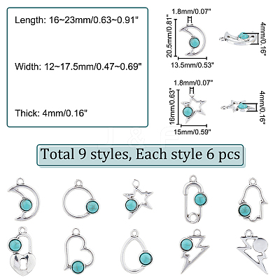 54Pcs 9 Style Alloy Resin Pendants FIND-PH0006-15-1