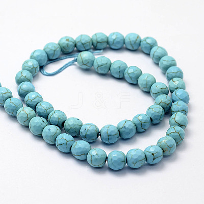 Faceted Synthetical Turquoise Beads Strands X-G-F382-6mm-01-1