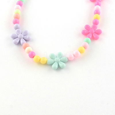 Flower Acrylic Pendant Necklaces and Stretch Bracelets Jewelry Sets X-SJEW-R048-05-1